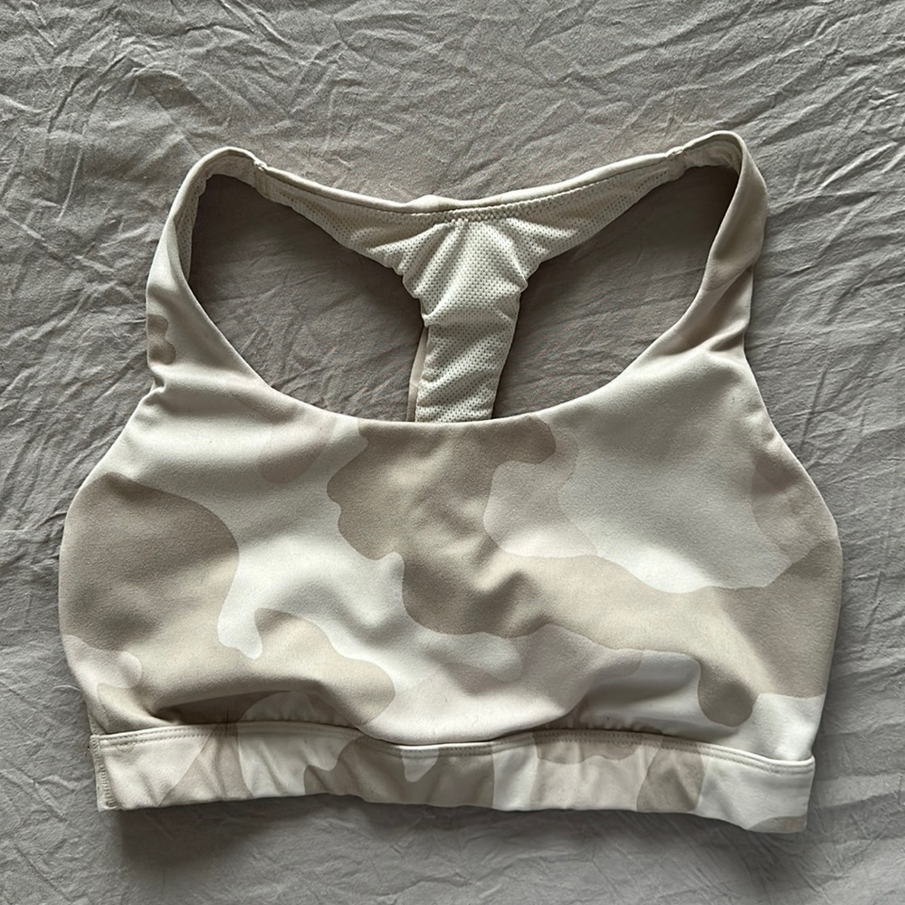 All in Motion: White camo sports bra